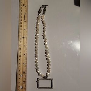 Vintage  Sterling  Silver  Preal  Necklace  Picture Frame Pendent Genuine Preals